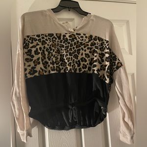 No Boundaries Tan Black and Cheetah Print Drawstring Cropped Women’s Long Sleeve